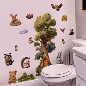Forest animals wall decals with deer and raccoon for kids nursery home decoration