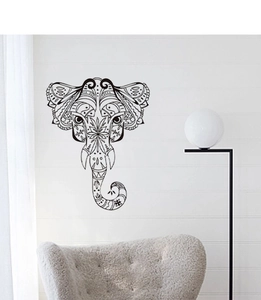 Detailed elephant wall sticker with black mandala geometric patterns in a modern room