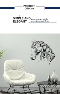 European style black tribal horse head wall sticker for minimalist living room decor