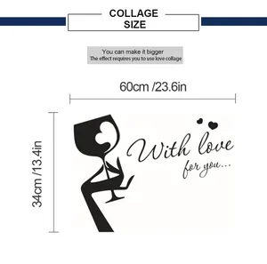 Maattabel met afmetingen van 60x34cm voor de wijnglas keuken muursticker