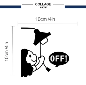 Detailed size guide for the cartoon cat light switch wall sticker measuring 10x10cm