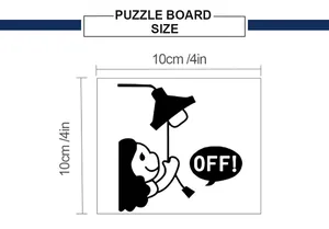 Detailed size guide for the 10x10cm light switch wall sticker with OFF cartoon graphic