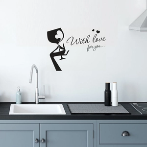 Removable PVC Kitchen Dining Room Decor Wall Sticker Wine Glass Heart Hand Silhouette With Love For You Art Decal Black