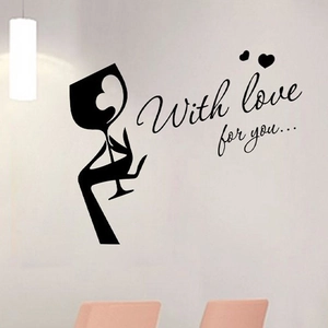 Elegant wall sticker with wine glass silhouette and heart design for dining room decor