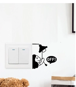 Creative cartoon silhouette wall sticker for light switch decor featuring a pull cord design