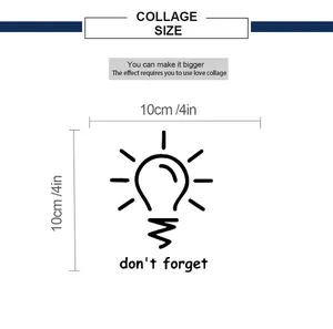 Size guide for bulb wall decal measuring 10x10cm with don't forget text sticker
