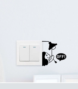 Black cartoon girl wall decal with OFF text shown next to a white light switch