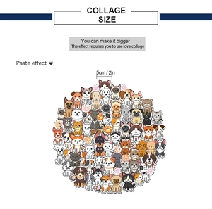 Detailed view of cartoon animal stickers with 5cm 2in size specification layout
