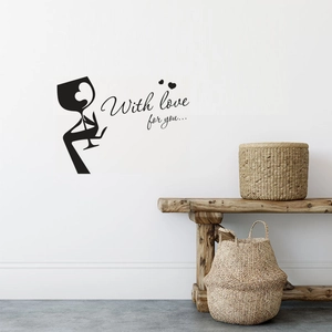 Kitchen wall decal with wine glass and heart design and With love for you text