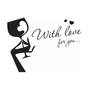 Removable restaurant wall sticker with hand holding wine glass and heart silhouette