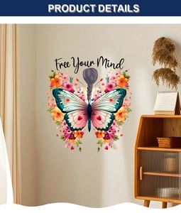 Detail of artistic woman with butterfly wings wall sticker and Free Your Mind quote