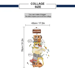 Size chart for cartoon cat wall sticker showing layout dimensions of 43cm by 78cm