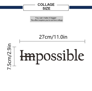 Detailed dimension guide for the Possible wall sticker showing 27cm width and 7.5cm height