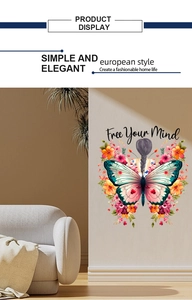 Floral butterfly wall sticker with Free Your Mind text for modern home living room decor