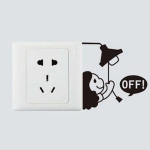 Cartoon silhouette light switch wall sticker featuring a small figure pulling a cord with OFF text