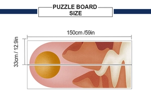 Detailed dimension guide for sun and river arched wall sticker measuring 150x33cm
