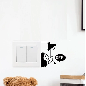Creative black girl silhouette light switch wall sticker with OFF text decoration