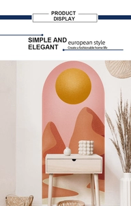 Abstract desert mountains and sunset arch wall decal in terracotta and warm pink tones