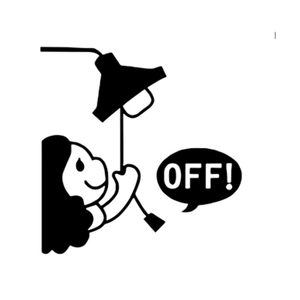 Black cartoon lamp switch sticker featuring a person pulling a light cord and OFF text