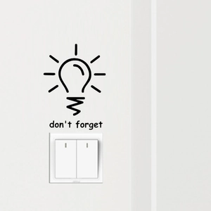 Minimalist black light bulb wall sticker with don't forget text for bedroom switches