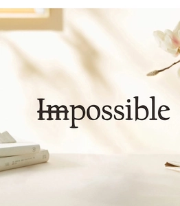 Detail of inspirational black POSSIBLE wall decal with artistic shadows and magnolia