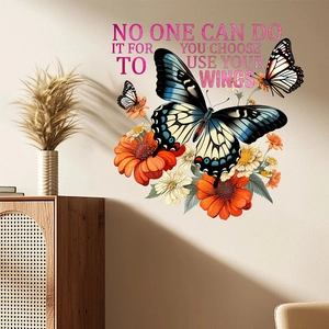 Butterfly Floral PVC Wall Sticker With Inspirational Quote No One Can Do It For You Modern Minimalist Decorative Decal
