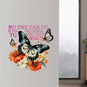 Inspirational butterfly and floral wall decal with motivational quote for home decor