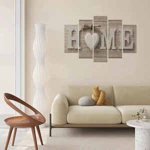 Five-piece canvas wall art featuring HOME text with a heart for living room decor