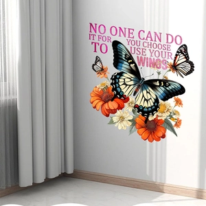 Floral butterfly wall stickers with motivational quote for modern home wall decor