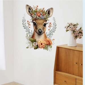 Self-adhesive floral deer wall decal for living room home decor with artistic deer head design