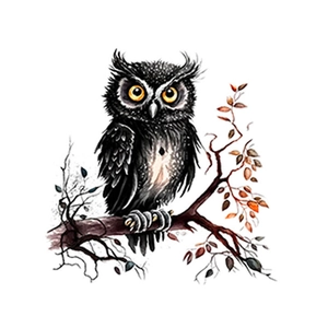 Realistic black owl wall sticker with yellow eyes on a branch for room decoration