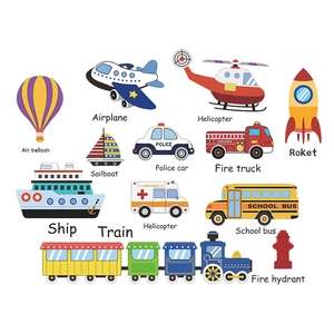 Cartoon transportation wall stickers set with airplane ship and car for kids room decoration