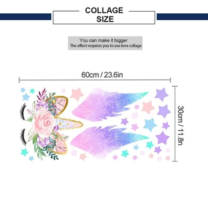 Dimensions des stickers licorne et étoiles montrant le format 60x30 cm pour chambre d'enfant
