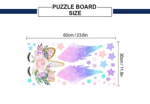 Dimensions des stickers muraux licorne avec roses roses, ailes et étoiles colorées
