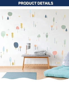 Detail view of Scandinavian forest wall stickers in Morandi colors for kids' room decor