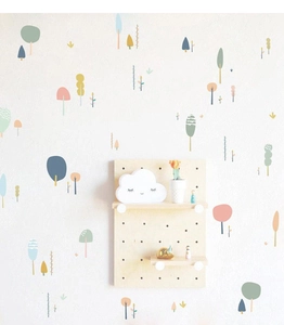 Detailed view of forest wall stickers in pastel colors for creative nursery wall decor