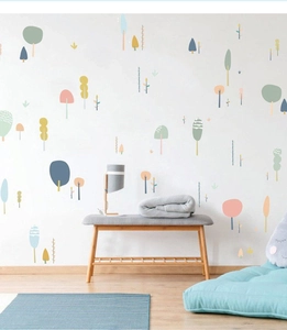 Detailed view of forest wall decals with trees for nursery room decoration