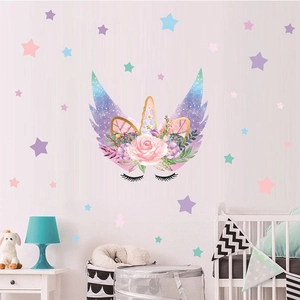 Stickers muraux licorne avec étoiles pour décoration de chambre d'enfant et nurserie