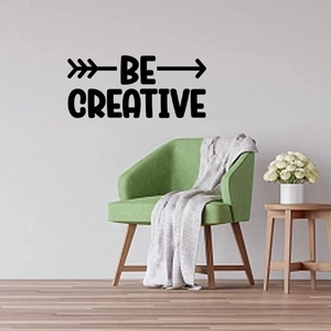Modern vinyl wall decal with Be Creative text and arrow for living room decoration