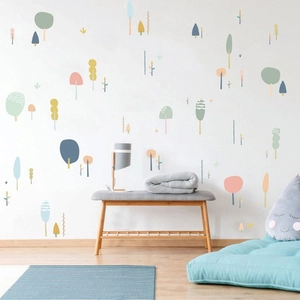 Nordic Cartoon Forest Trees Wall Sticker Colorful DIY Botanical Plants PVC Wall Decal For Kids Room Nursery Home Decorative Mural