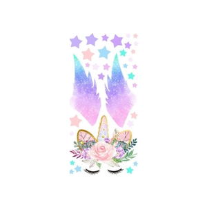 Stickers muraux licorne avec ailes étoiles et cils pour décoration chambre enfant