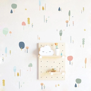 Nordic forest wall decals with colorful trees and mushrooms for nursery room decoration