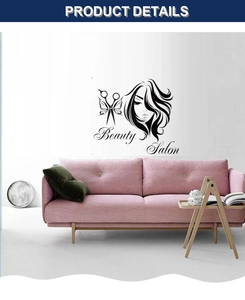 Détail du sticker mural Beauty Salon avec silhouette de femme et ciseaux papillons