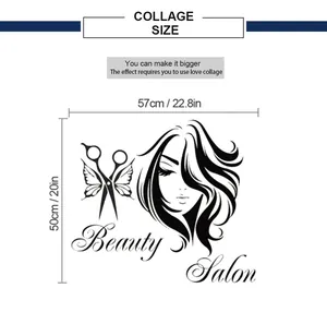 Tableau des tailles montrant les dimensions 57x50cm du sticker mural Beauty Salon ciseaux