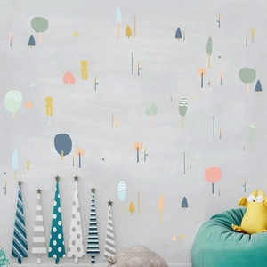 Cartoon forest wall stickers in Nordic Morandi colors for nursery and kids room decor