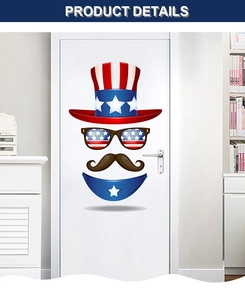 Detail view of Independence Day themed door stickers with stars and stripes hat and glasses