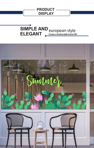 Detail of Summer text and cactus wall sticker on a modern glass partition indoors