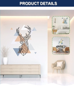 Détail d'un sticker mural cerf géométrique avec triangles colorés pour décor