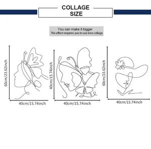 Detailed size chart for minimalist wall art collage showing dimensions in cm and inches