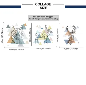 Tableau des tailles pour lot de 3 stickers muraux animaux géométriques loup et cerf